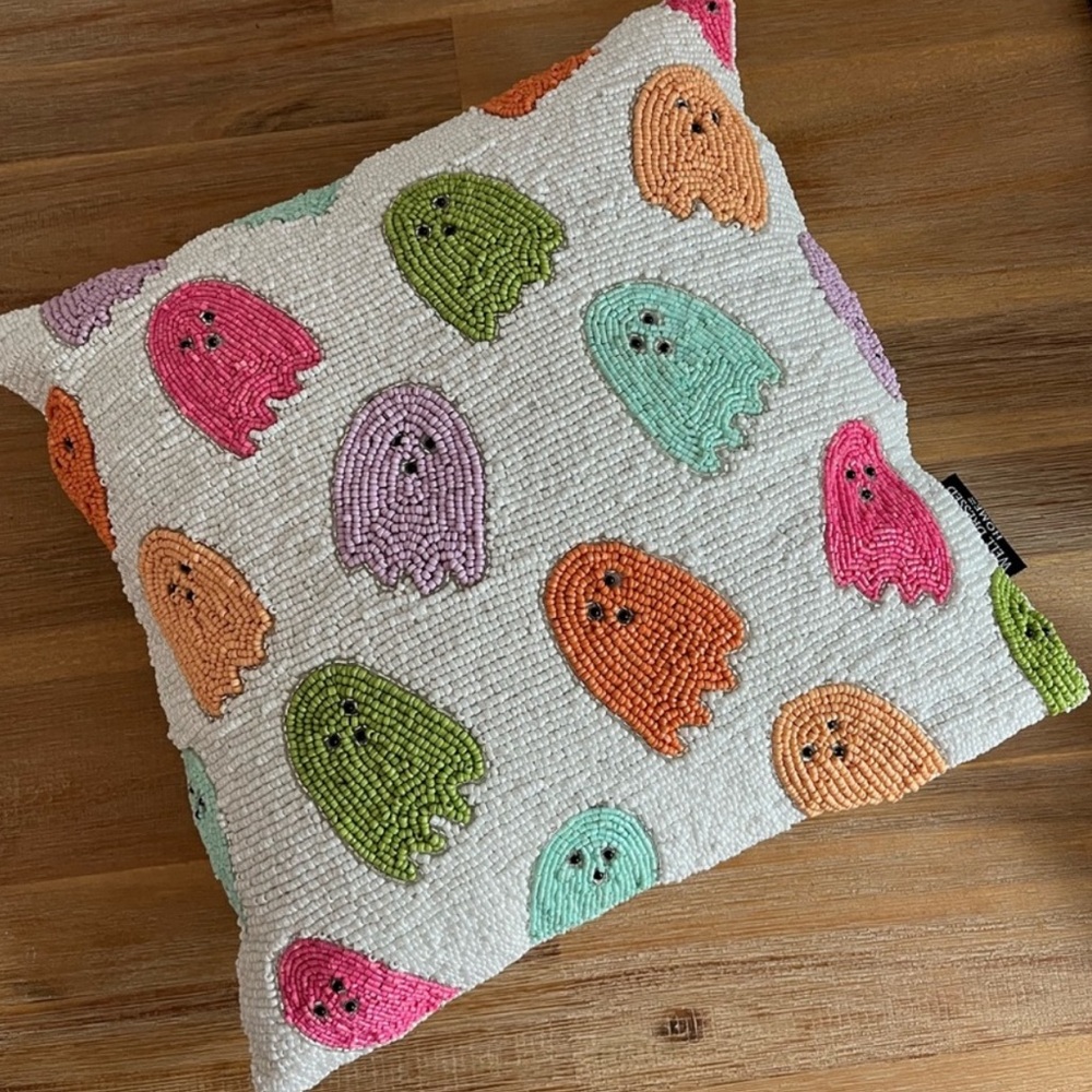 pastel colorful Viral Beaded pink Ghost Halloween Pillow TikTok new